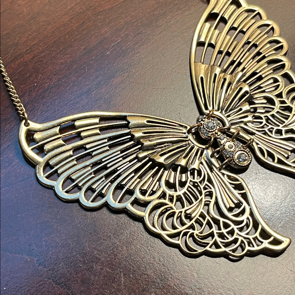 Articulated Butterfly Necklace in Antiqued Gold - Picture 6 of 16